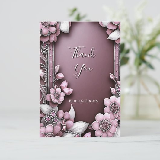 ピンクのフローラフレームサンキューカード サンキューカード (スタンド正面)