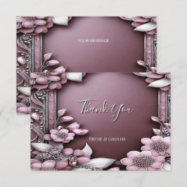ピンクのフローラフレームサンキューカード サンキューカード