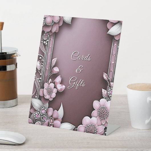 ピンクのフローラフレームテーブルトップシンボルや象徴 台座サイン (インサイチュ)