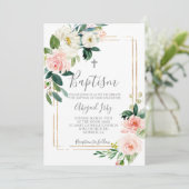 ピンクのフローラフレームバプテスマ 招待状 (スタンド正面)