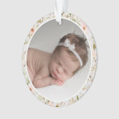 ピンクのフローラフレームベビーの初めてのクリスマス オーナメント (正面)