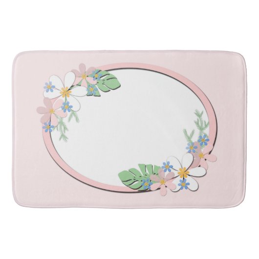 ピンクのフローラフレームラウンドキッズ春かわいいカスタミザ バスマット (正面)