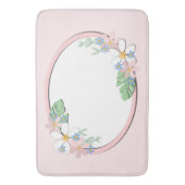 ピンクのフローラフレームラウンドキッズ春かわいいカスタミザ バスマット (正面縦)