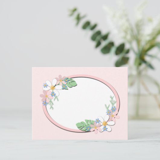 ピンクのフローラフレームラウンドキッズ春かわいいカスタミザ ポストカード (スタンド正面)