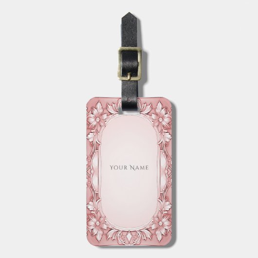 ピンクのフローラフレームラゲージタグ ラゲッジタグ (正面縦)