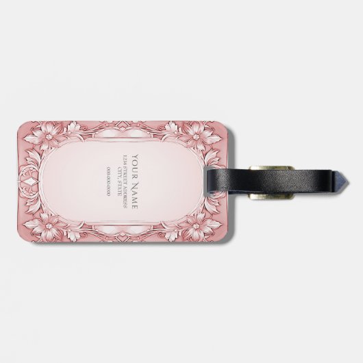 ピンクのフローラフレームラゲージタグ ラゲッジタグ (裏面横)