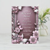 ピンクのフローラフレームリハーサルディナー 招待状 (スタンド正面)