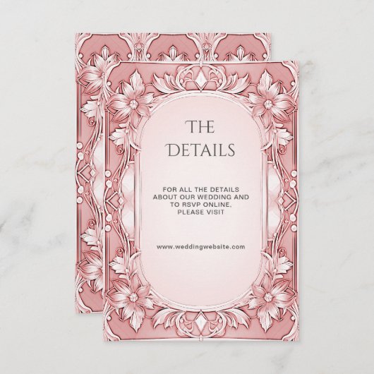 ピンクのフローラフレーム詳細エンクロージャカード エンクロージャーカード (正面/裏面)