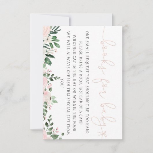 ピンクのフローラブックでベビーカードベビーシャワー 招待状 (正面)