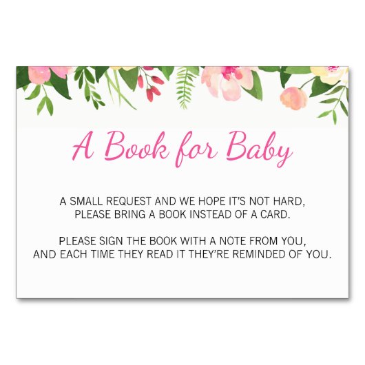 ピンクのフローラブックリクエストカードの挿入物を持参 テーブルナンバー (正面)