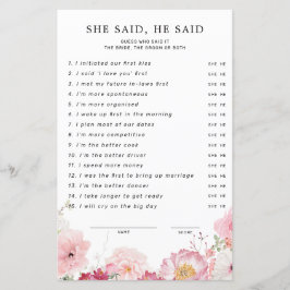 ピンクのフローラブライダルシャワーと彼女は言った