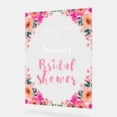 ピンクのフローラブライダルシャワーへようこそ アクリルサイン (傾斜)