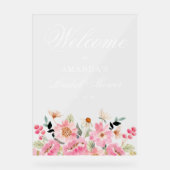 ピンクのフローラブライダルシャワーへようこそ アクリルサイン (正面)