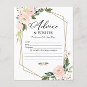ピンクのフローラブライダルシャワーアドバイス&ウィッシュカード (正面)