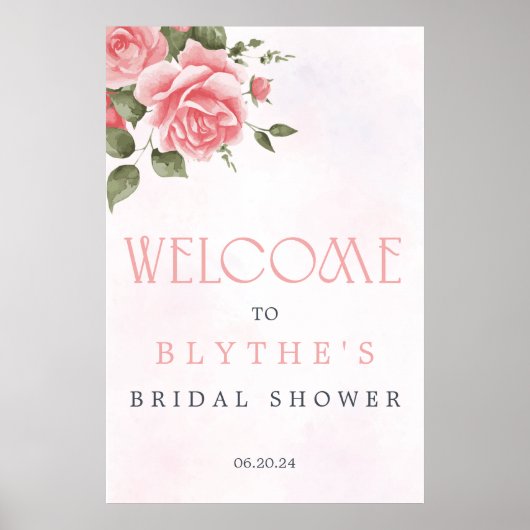ピンクのフローラブライダルシャワーウェルカムサイン ポスター (正面)