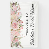 ピンクのフローラブライダルシャワーウェルカムバナー 横断幕 (縦)