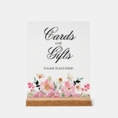 ピンクのフローラブライダルシャワーカードとギフト アクリルサイン (正面)