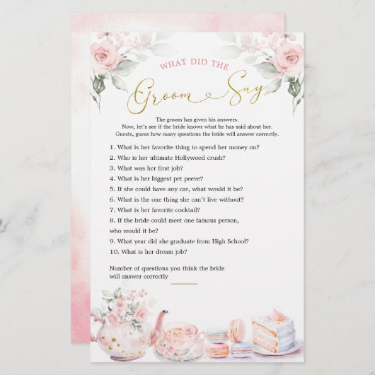 ピンクのフローラブライダルシャワーティーパーティーグルームセー (正面/裏面)