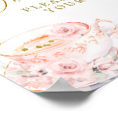 ピンクのフローラブライダルシャワーティーパーティードリンクの看板 ポスター (角)