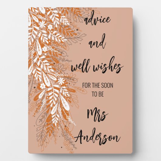 ピンクのフローラブライダルシャワーテーブルトップサイン フォトプラーク (正面)