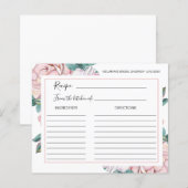 ピンクのフローラブライダルシャワーレシピカード (正面/裏面)