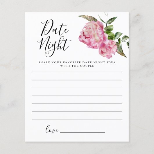 ピンクのフローラブライダルシャワー日付の夜アイディア (正面)