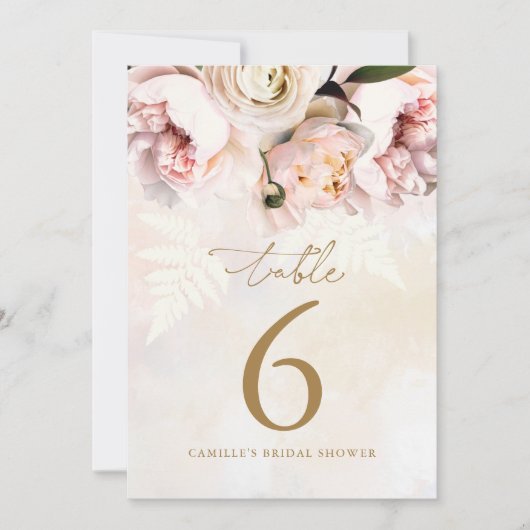 ピンクのフローラブライダルシャワー表の番号 招待状 (正面)