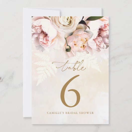 ピンクのフローラブライダルシャワー表の番号 招待状 (裏面)