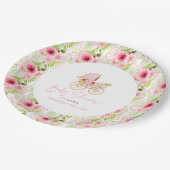 ピンクのフローラブロック文字 ペーパープレート (アングル)