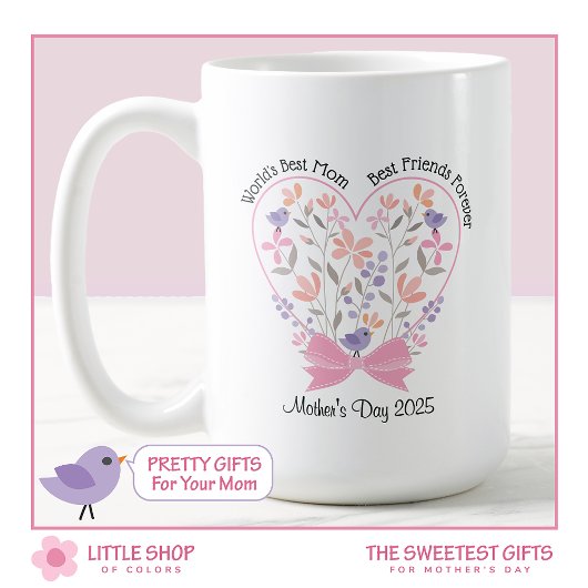 ピンクのフローラブーケとBow Mother's Day コーヒーマグカップ