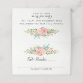 ピンクのフローラブーケゲストとテーブル番号 プレイスカード (外部開封)