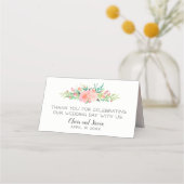 ピンクのフローラブーケゲストとテーブル番号 プレイスカード (裏面)