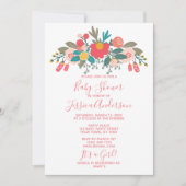 ピンクのフローラブーケベビーシャワー 招待状 (正面)