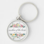 ピンクのフローラブーケマザーオブザブライドギフト キーホルダー (正面)