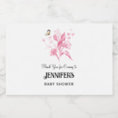 ピンクのフローラブーケ、赤ちゃんシャワーありがとう。 リキュールボトルラベル (シングルラベル)