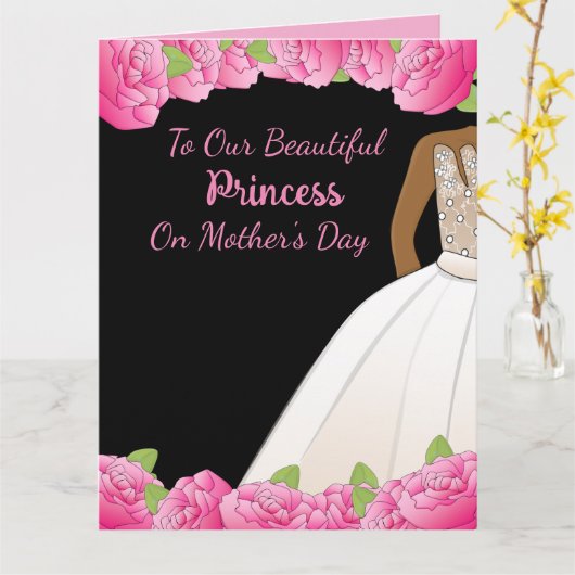 ピンクのフローラプリンセスアフリカンアメリカンの母の日 カード (黄色い花)