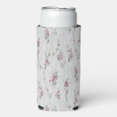ピンクのフローラプリントオン灰色 スリム缶クーラー (Seltzer正面)