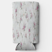 ピンクのフローラプリントオン灰色 スリム缶クーラー (正面)