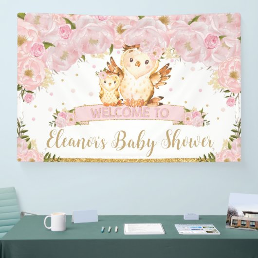 ピンクのフローラベビーとモミフクロウ歓迎の背景 横断幕 (トレードショー)