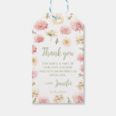 ピンクのフローラベビーの開花シャワーあなた感謝していのラベル ギフトタグ (正面)