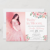 ピンクのフローラベビーの開花シャワー写真の招待 招待状 (正面)