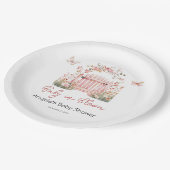 ピンクのフローラベビーの開花蝶の赤ちゃんシャワー ペーパープレート (アングル)