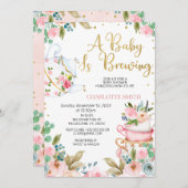 ピンクのフローラベビーは醸造ベビーシャワー招待状 招待状 (正面/裏面)
