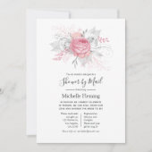 ピンクのフローラベビーまたはブライダルシャワー(メール別) 招待状 (正面)