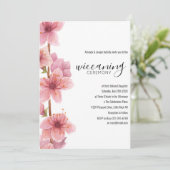 ピンクのフローラベビーウィッカニング式 招待状 (スタンド正面)