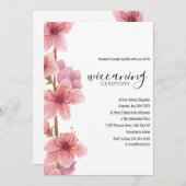 ピンクのフローラベビーウィッカニング式 招待状 (正面/裏面)