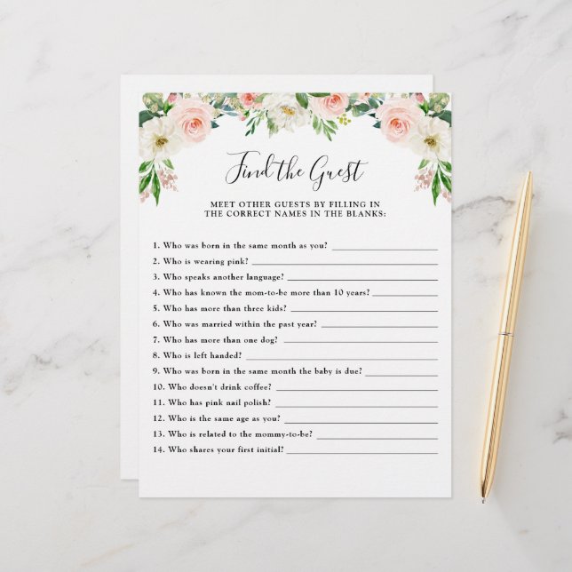 ピンクのフローラベビーシャワーゲームを見つける (正面/裏面インサイチュ)