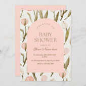 ピンクのフローラベビーシャワー招待状女の子 招待状 (正面/裏面)