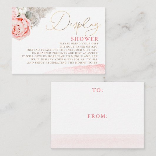 ピンクのフローラベビーシャワー – ディスプレイシャワー エンクロージャーカード (正面/裏面)