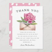 ピンクのフローラベビーシャワー（郵便検疫） サンキューカード (正面/裏面)
